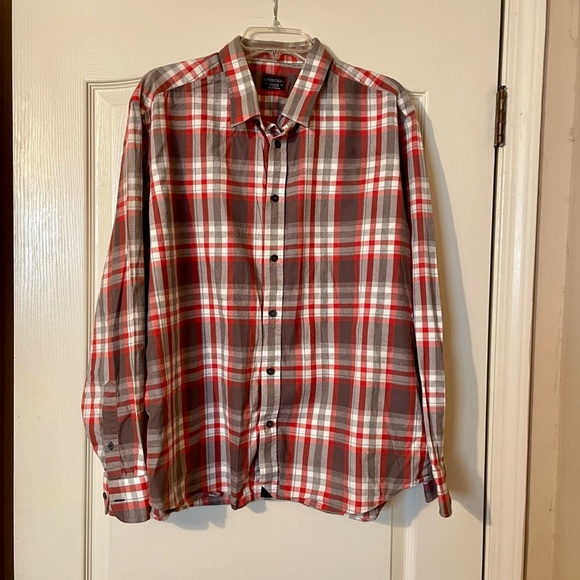 UNTUCKit Long Sleeve Light Flannel Shirt Size XXL Button Front Gray Red Plaid - Picture 1 of 4